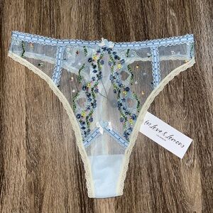 For Love And Lemons Blue Floral Lace Thong